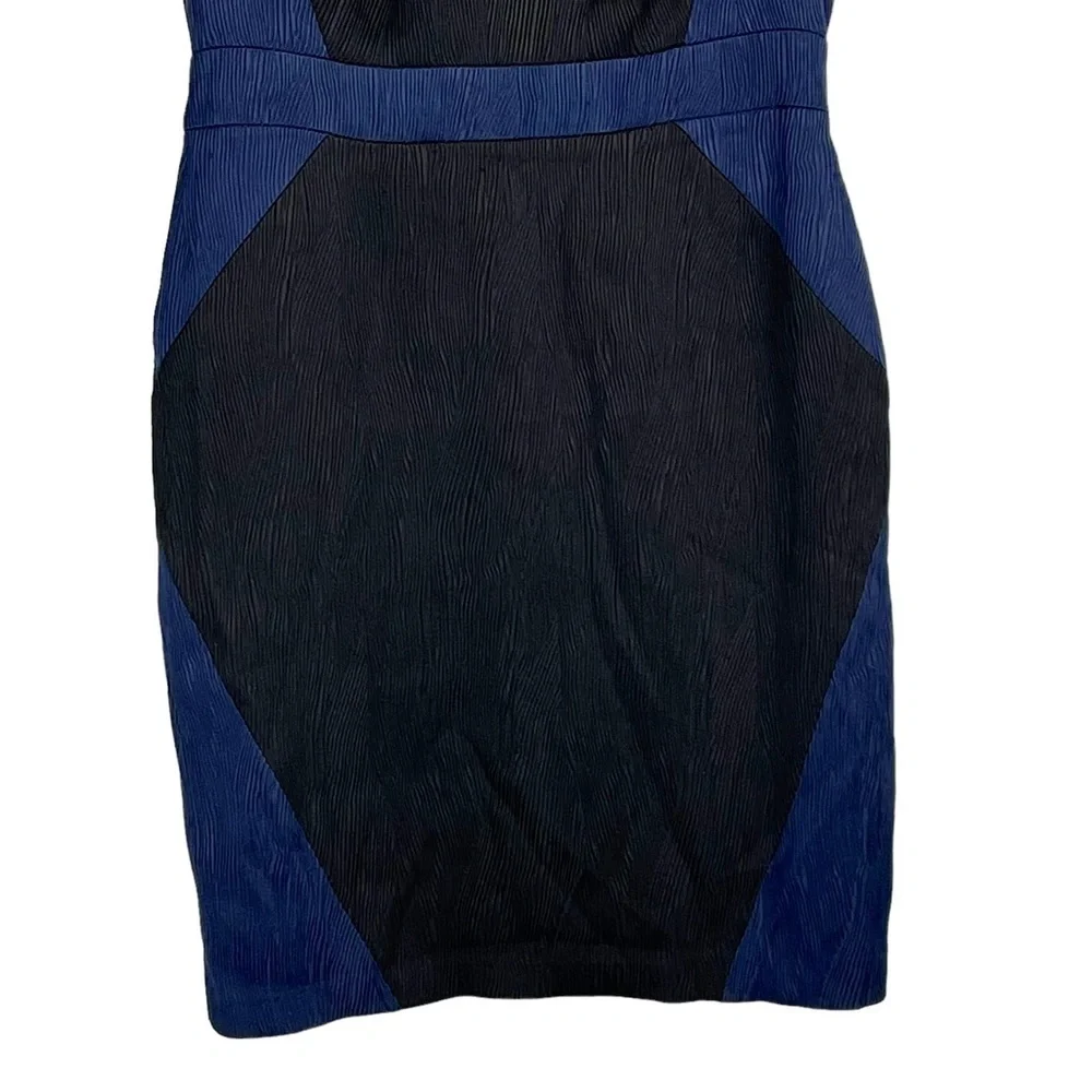 ADRIANNA PAPELL TEXTURED JACQUARD COLORBLOCK SLEEVELESS BLACK BLUE SHEATH DRESS